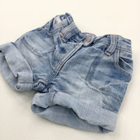 Light Blue Denim Shorts with Adjustable Waistband - Girls 9-12 Months