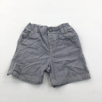 Grey & White Striped Cotton Shorts - Boys 12-18 Months