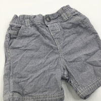 Grey & White Striped Cotton Shorts - Boys 12-18 Months