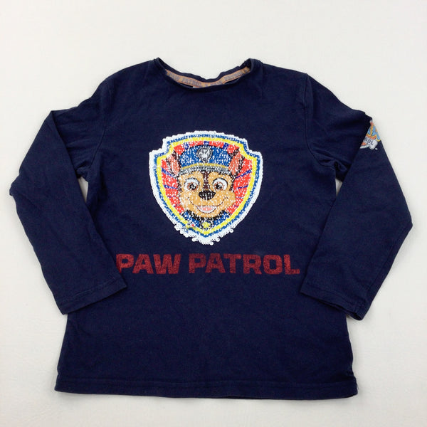 'Paw Patrol' Chase & Marshall Sequin Flip Navy Top - Boys 6-7 Years