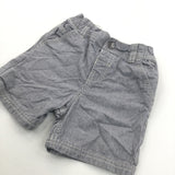 Grey & White Striped Cotton Shorts - Boys 12-18 Months