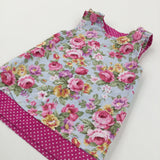 Flowers Pink, Green & Blue Cotton Smock Style Dress - Girls 12 Months