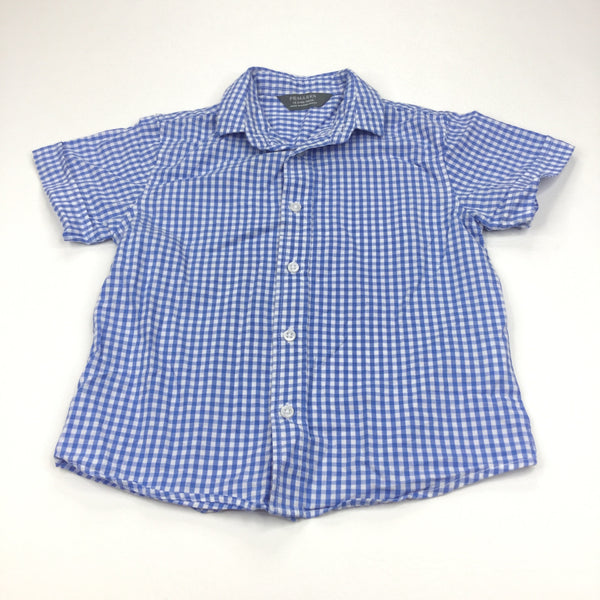 Blue Gingham Cotton Short Sleeve Shirt - Boys 18-24m