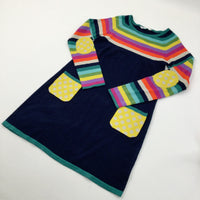 Colourful Sleeves Navy Knitted Dress - Girls 11 Years