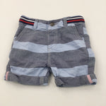 Blue & Navy Striped Cotton Shorts - Boys 12-18 Months