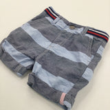 Blue & Navy Striped Cotton Shorts - Boys 12-18 Months
