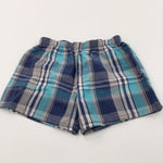 Navy, Teal & Light Brown Checked Lightweight Cotton Pyjamas Shorts - Boys/Girls 12-18 Months