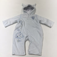 Elephant & Kite Appliqued Blue Velour Pramsuit/Romper with Hood & Ears - Boys Petit Newborn