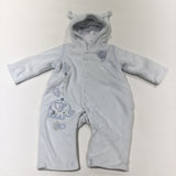 Elephant & Kite Appliqued Blue Velour Pramsuit/Romper with Hood & Ears - Boys Petit Newborn