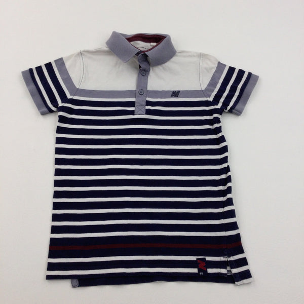 Navy & White Striped Polo Shirt - Boys 7 Years