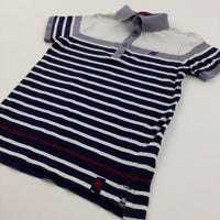 Navy & White Striped Polo Shirt - Boys 7 Years