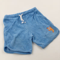 Baby Shark Fish Appliqued Blue Towelling Shorts - Boys 12-18 Months
