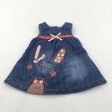Bunny Embroidered Denim Dress - Girls 0-3 Months