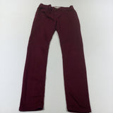 Burgundy Pull On Slim Fit Cotton Mix Trousers - Girls 7-8 Years