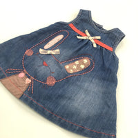 Bunny Embroidered Denim Dress - Girls 0-3 Months