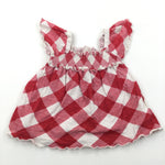 Red & White Diamond Pattern Cotton Blouse Dress - Girls 12-18 Months