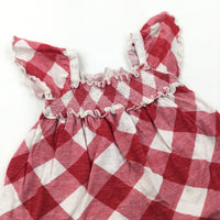 Red & White Diamond Pattern Cotton Blouse Dress - Girls 12-18 Months