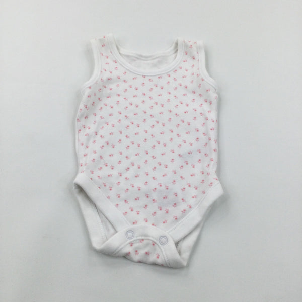 Flowery Pink & White Sleeveless Bodysuit - Girls 0-3 Months