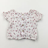 Flowers Pink, Green & Cream Cropped Viscose Blouse - Girls 3 Years