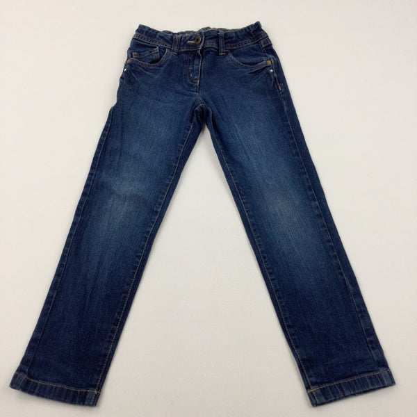Mid Blue Denim Jeans With Adjustable Waistband - Girls 6-7 Years