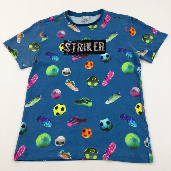 'Striker' Sequin Flip Football Blue T-Shirt - Boys 12 Years