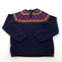 Patterned Navy Knitted Jumper - Girls 6-7 Years