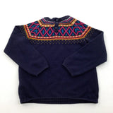 Patterned Navy Knitted Jumper - Girls 6-7 Years