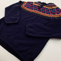 Patterned Navy Knitted Jumper - Girls 6-7 Years