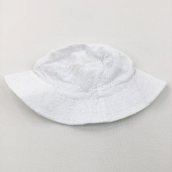 Broderie Flowers White Cotton Sun Hat - Girls 1-2 Years