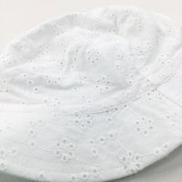 Broderie Flowers White Cotton Sun Hat - Girls 1-2 Years