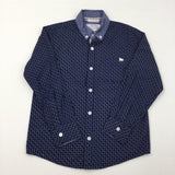 Navy & White Pattern Long Sleeve Shirt - Boys 9 Years