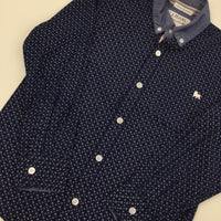 Navy & White Pattern Long Sleeve Shirt - Boys 9 Years