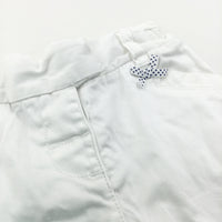 White Cotton Twill Long Shorts/Cropped Trousers with Adjustable Waistband - Girls 12-18 Months