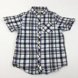 White, Navy & Yellow Check Short Sleeve Shirt - Boys 9 Years