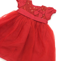 Sequins & Bow Red Dress - Girls 9-12 Months