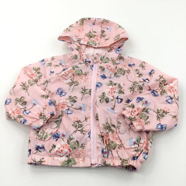 Flowers Pink & Green Lightweight Showerproof Jacket with Hood - Girls 2-3 Years