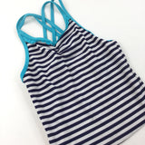 Navy & White Stripe Swimming Top - Girls 8-9 Years