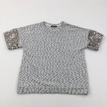 Sequin Sleeves Sparkly White & Grey Knitted Top - Girls 11-12 Years