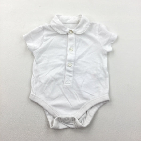 White Short Sleeve Bodysuit with Buttons & Collar - Boys/Girls Newborn