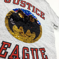 'Justice League' Superhero Superman/Batman Sequin Flip Grey T-Shirt - Boys 6-8 Years