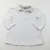 3/4 Sleeve White Polo Shirt - Girls 10 Years