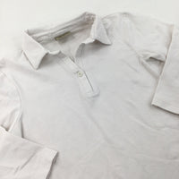 3/4 Sleeve White Polo Shirt - Girls 10 Years