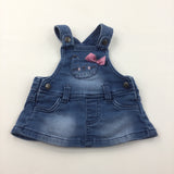 Cat Pocket Blue Denim Effect Jersey Dungaree Dress - Girls Newborn