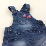 Cat Pocket Blue Denim Effect Jersey Dungaree Dress - Girls Newborn