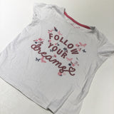 'Follow Your Dreams' Glittery White & Pink T-Shirt - Girls 6-7 Years