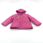 Flowers Embroidered Pink Fleece Lined Coat - Girls 18-24 Months
