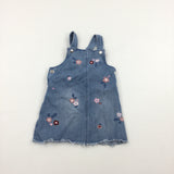 Flowers Embroidered Light Blue Denim Dress - Girls 12-18 Months