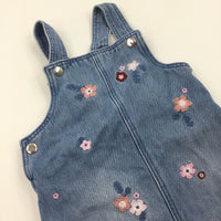 Flowers Embroidered Light Blue Denim Dress - Girls 12-18 Months