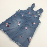 Flowers Embroidered Light Blue Denim Dress - Girls 12-18 Months