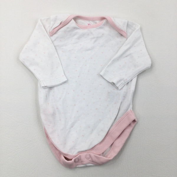 Hearts Pink & White Long Sleeve Bodysuit - Girls 0-3 Months